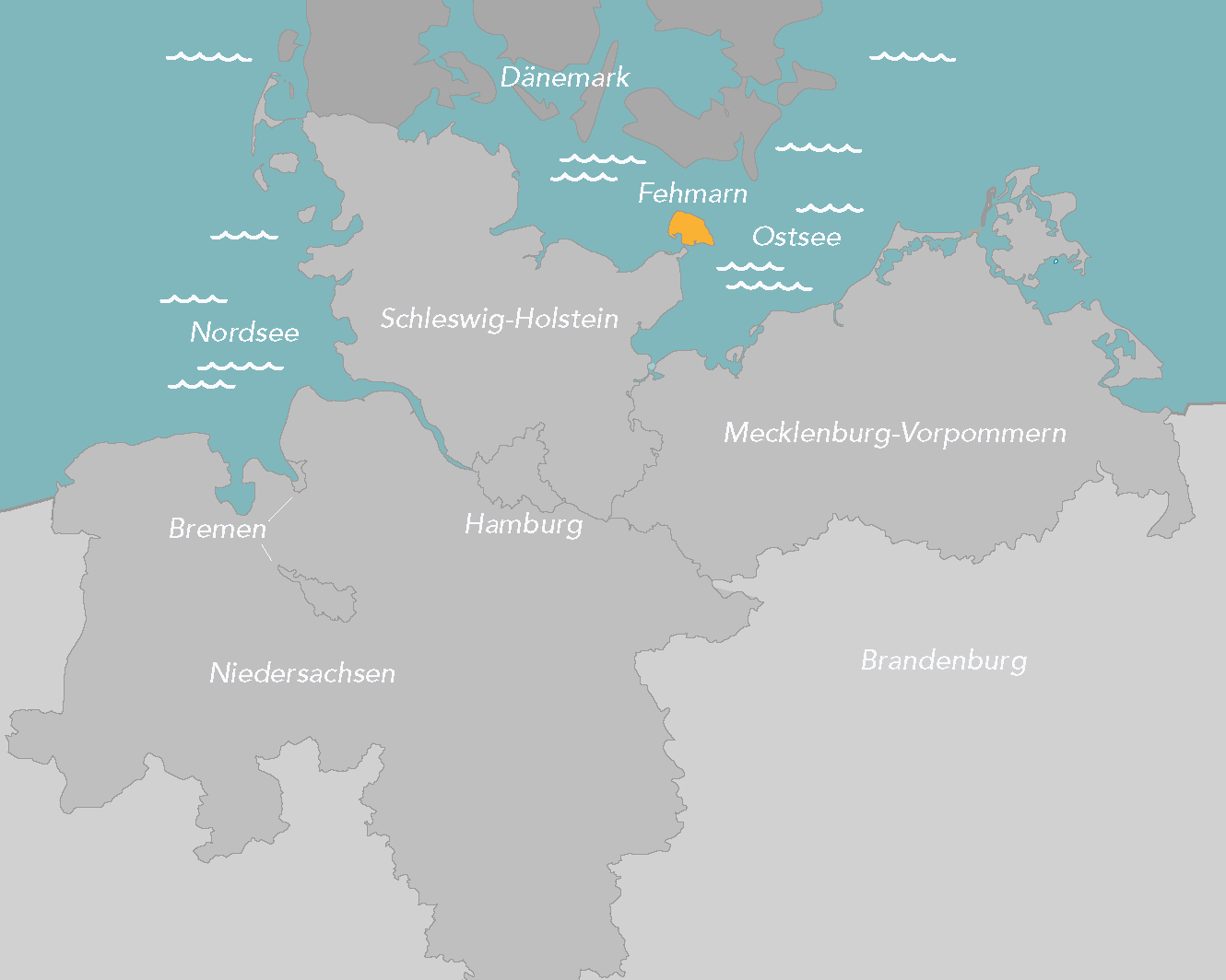 Deutschlandkarte in grau und Fehmarn in gelb gekennzeichnet