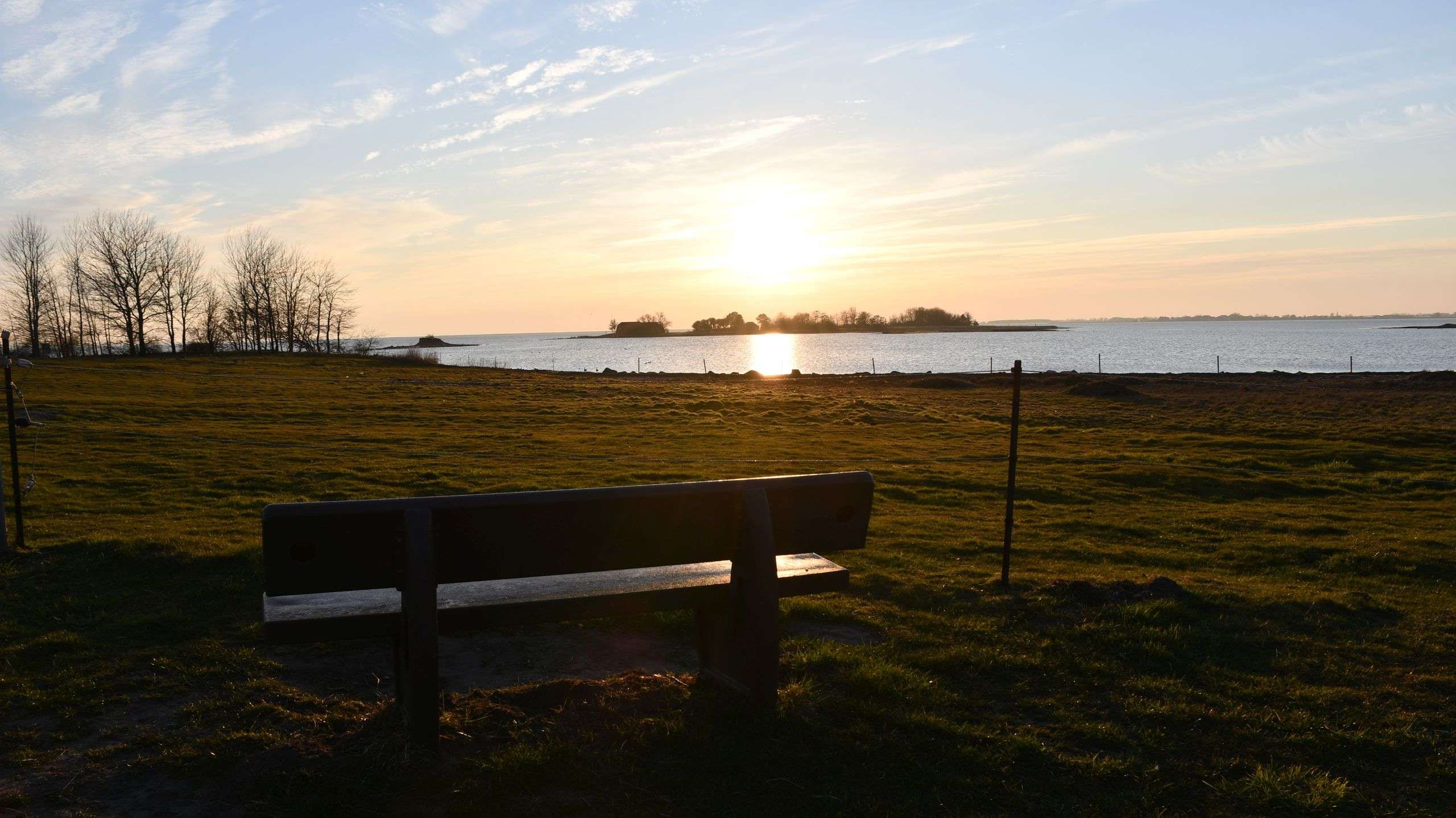 Bank bei Sonnenuntergang in Gold